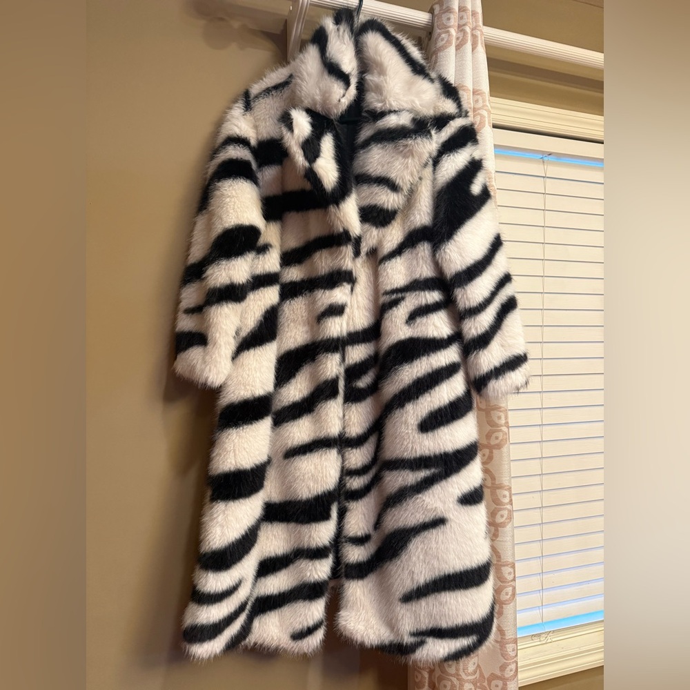 Luxurious Black and White Faux Fur Coat